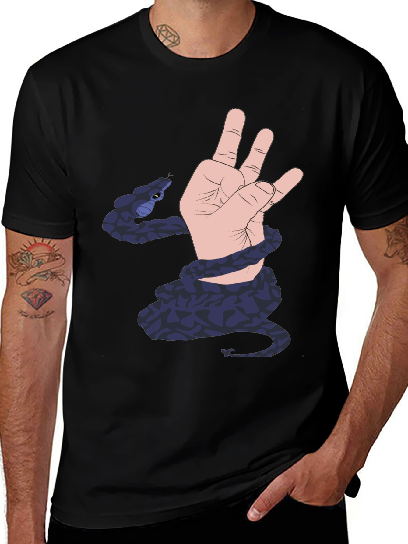 Snake Hand Graphic Black T-Shirt