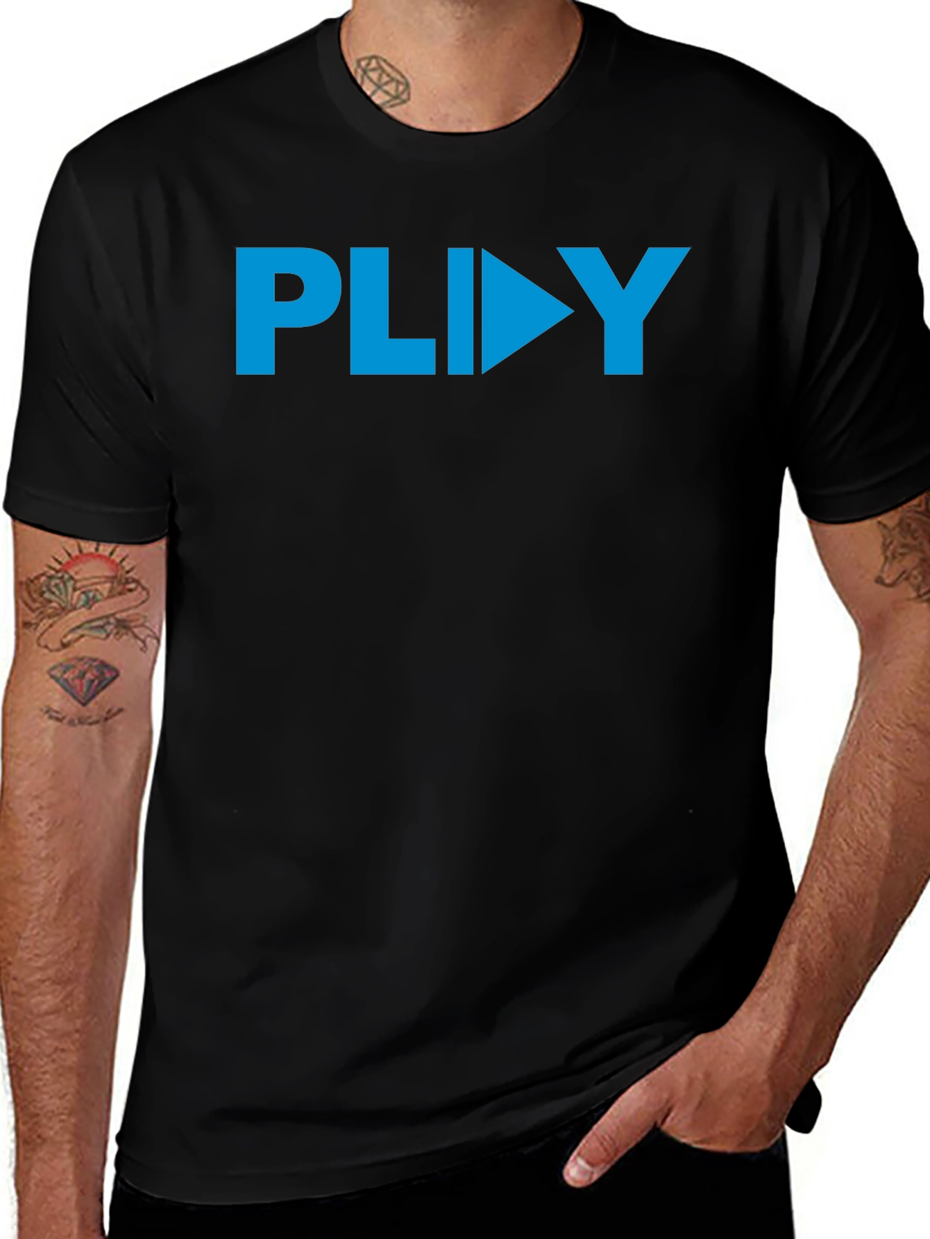 PLIIY Graphic Tee - Stylish Blue Print on Black