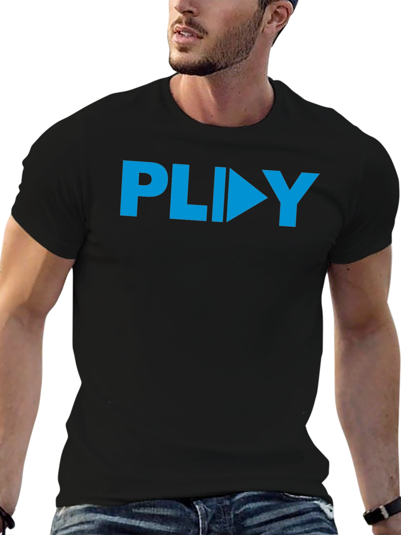 PLIIY Graphic Tee - Stylish Blue Print on Black
