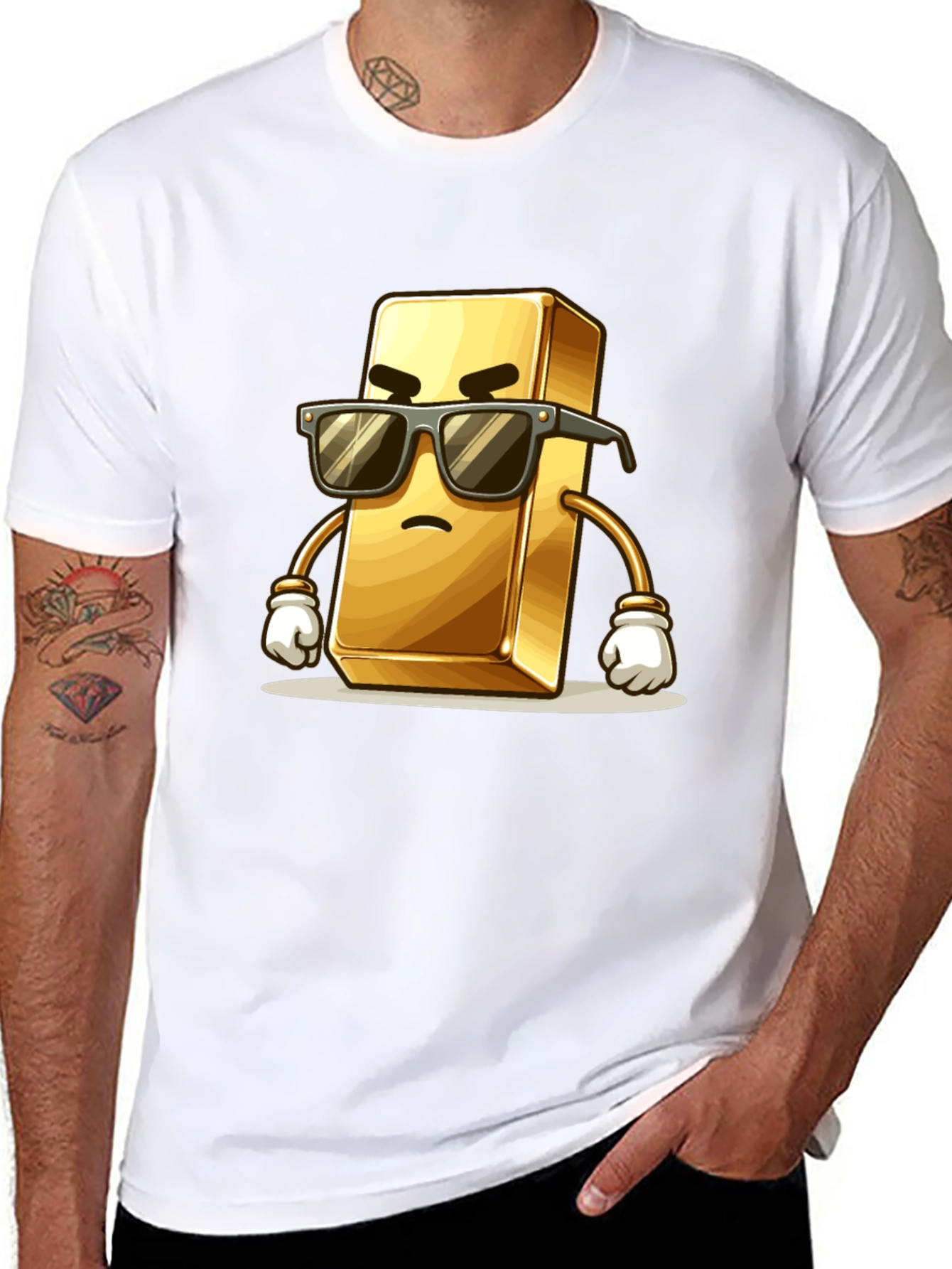 Cool Gold Bar Cartoon Graphic T-Shirt