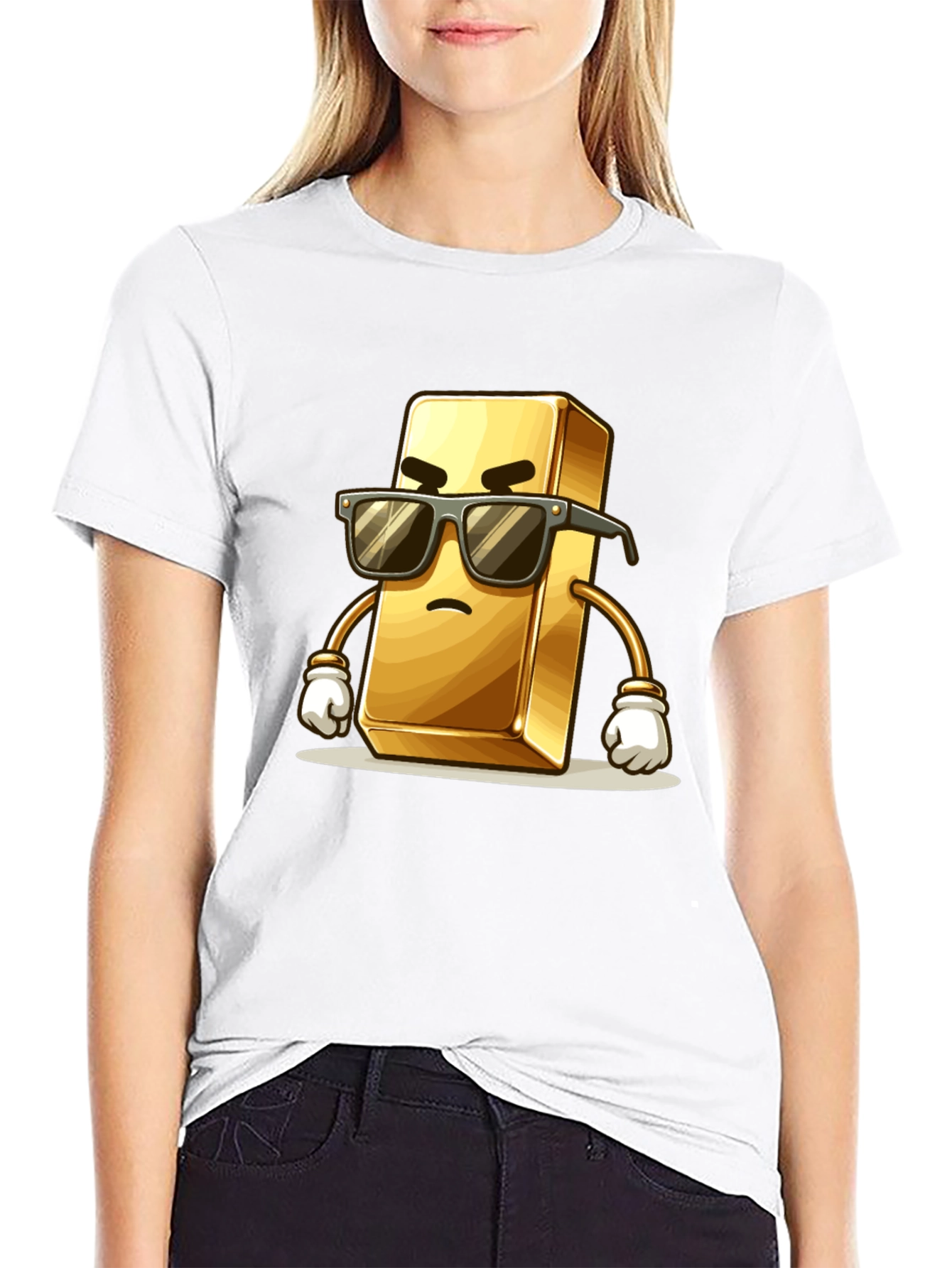 Cool Gold Bar Cartoon Graphic T-Shirt