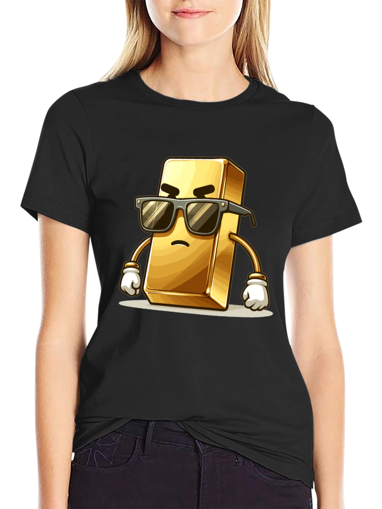 Cool Gold Bar Cartoon Graphic T-Shirt