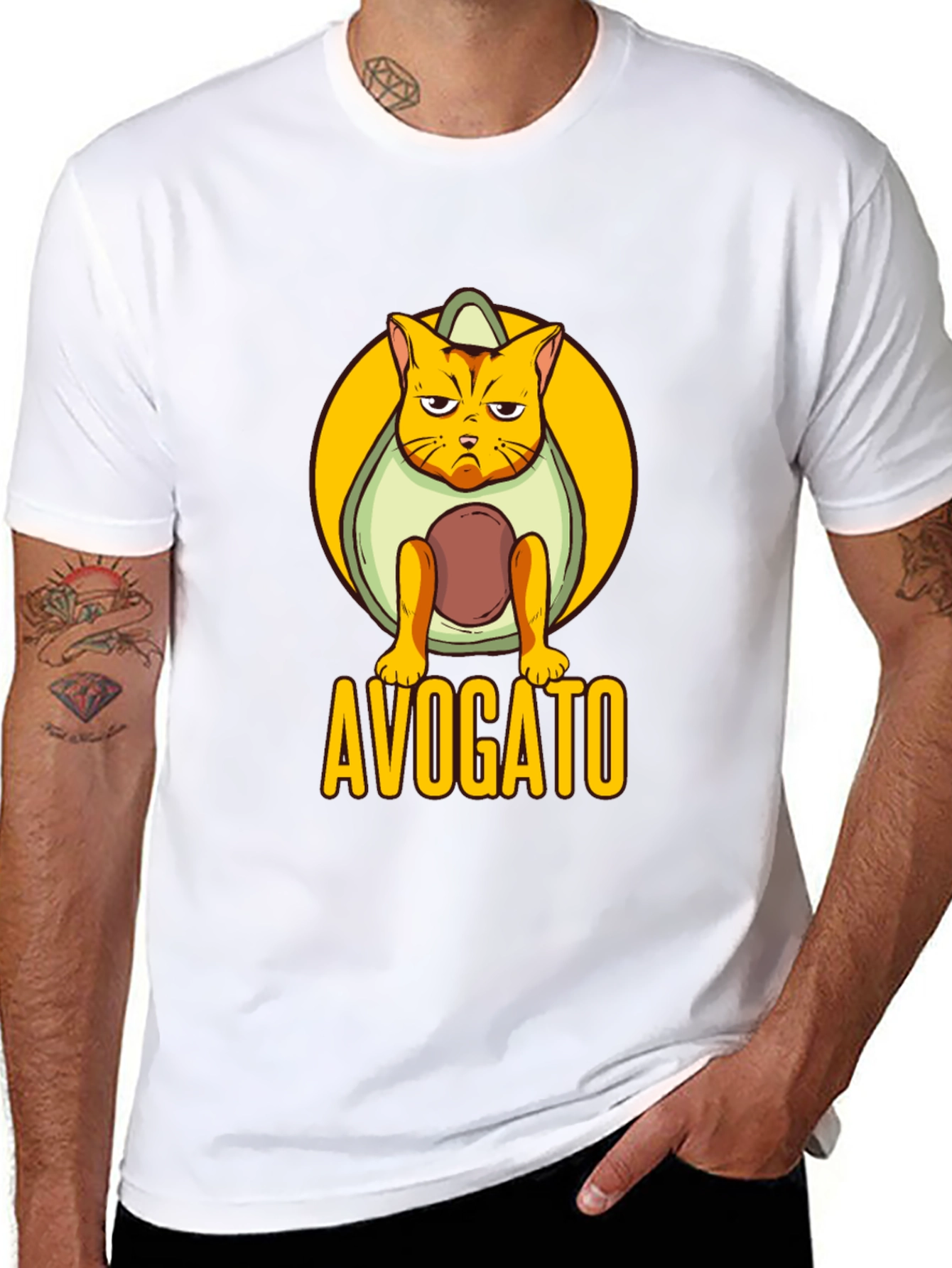 Avogato Black T-Shirt: Cat Avocado Pun