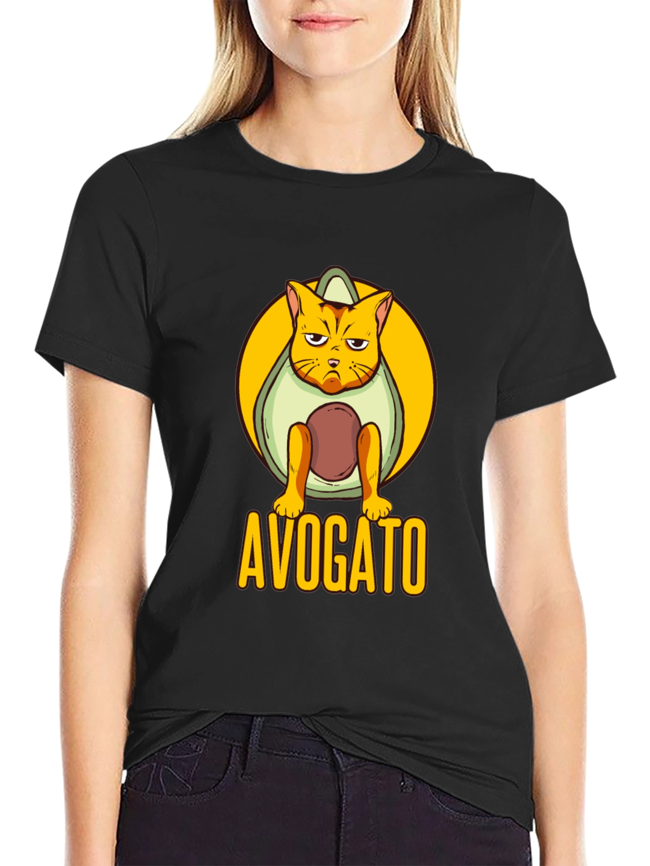 Avogato Black T-Shirt: Cat Avocado Pun