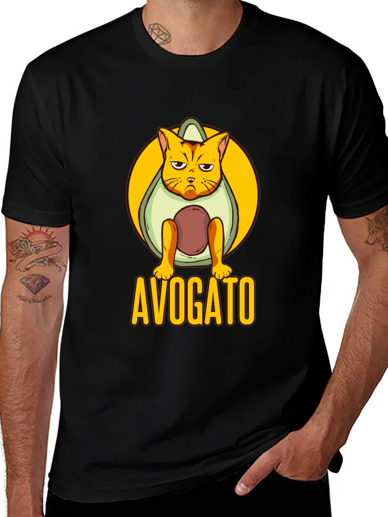 Avogato Black T-Shirt: Cat Avocado Pun