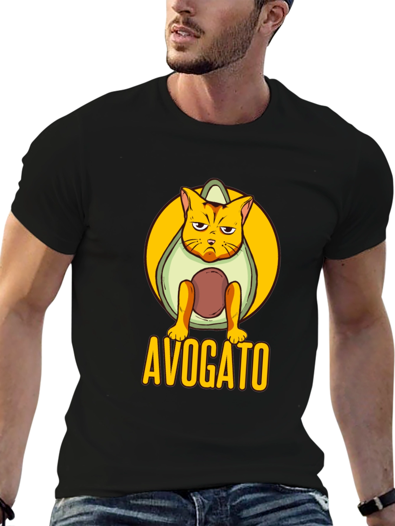 Avogato Black T-Shirt: Cat Avocado Pun