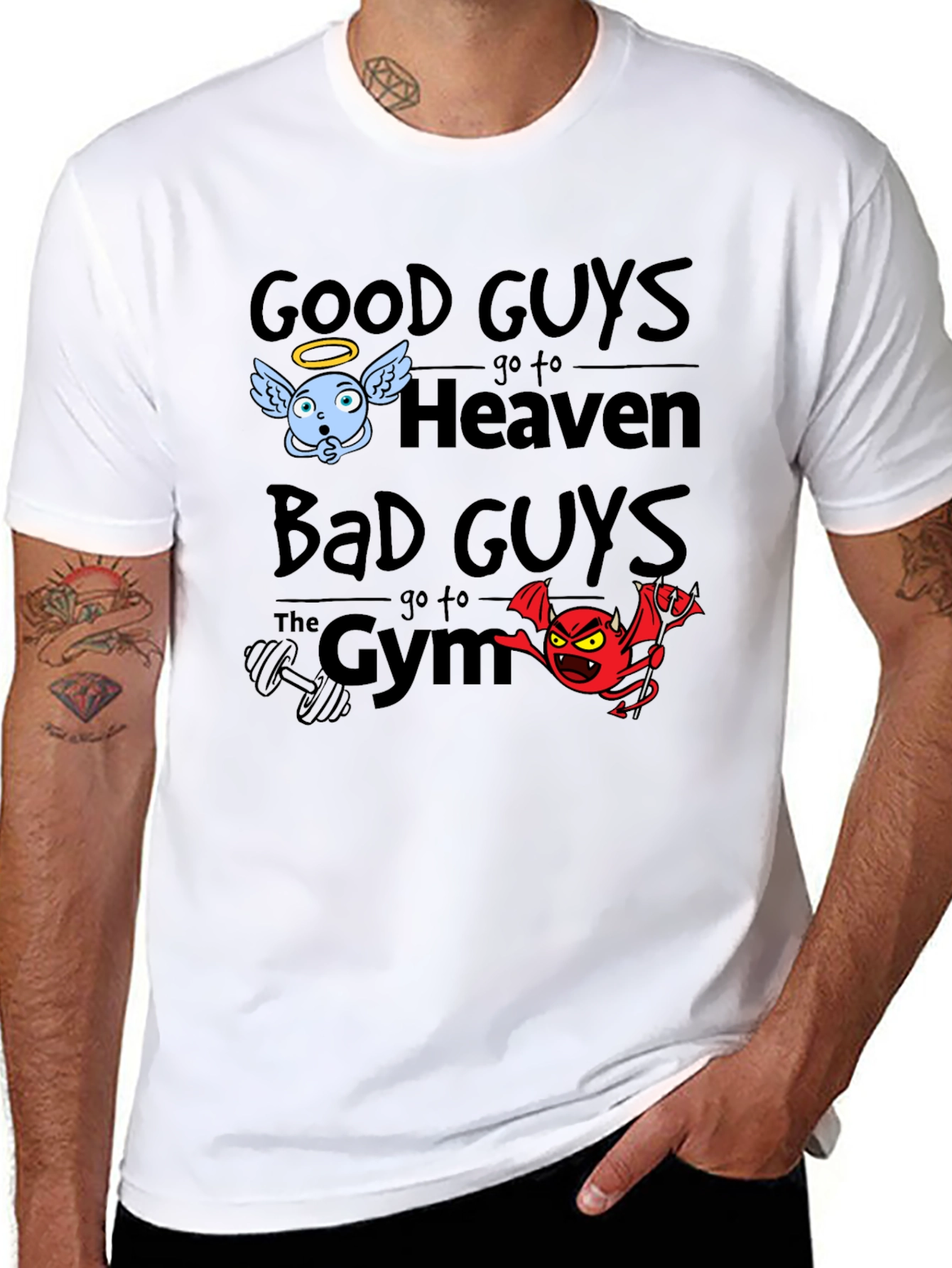 Good Guys Heaven Bad Guys Gym Graphic T-Shirt
