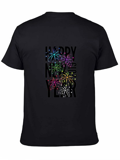 Festive New Year Fireworks Graphic Tee - Black