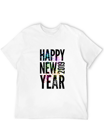Festive New Year Fireworks Graphic Tee - Black
