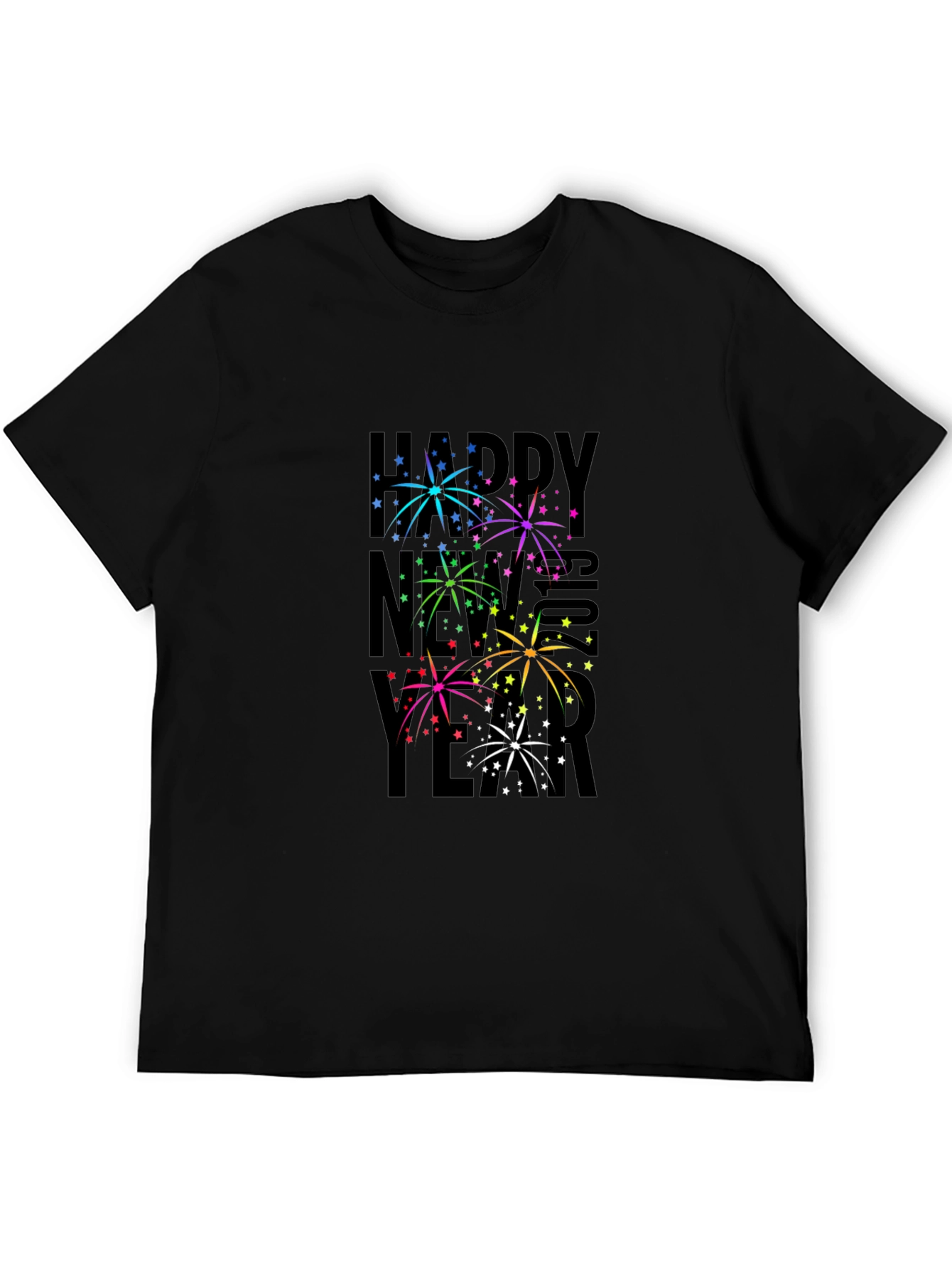 Festive New Year Fireworks Graphic Tee - Black