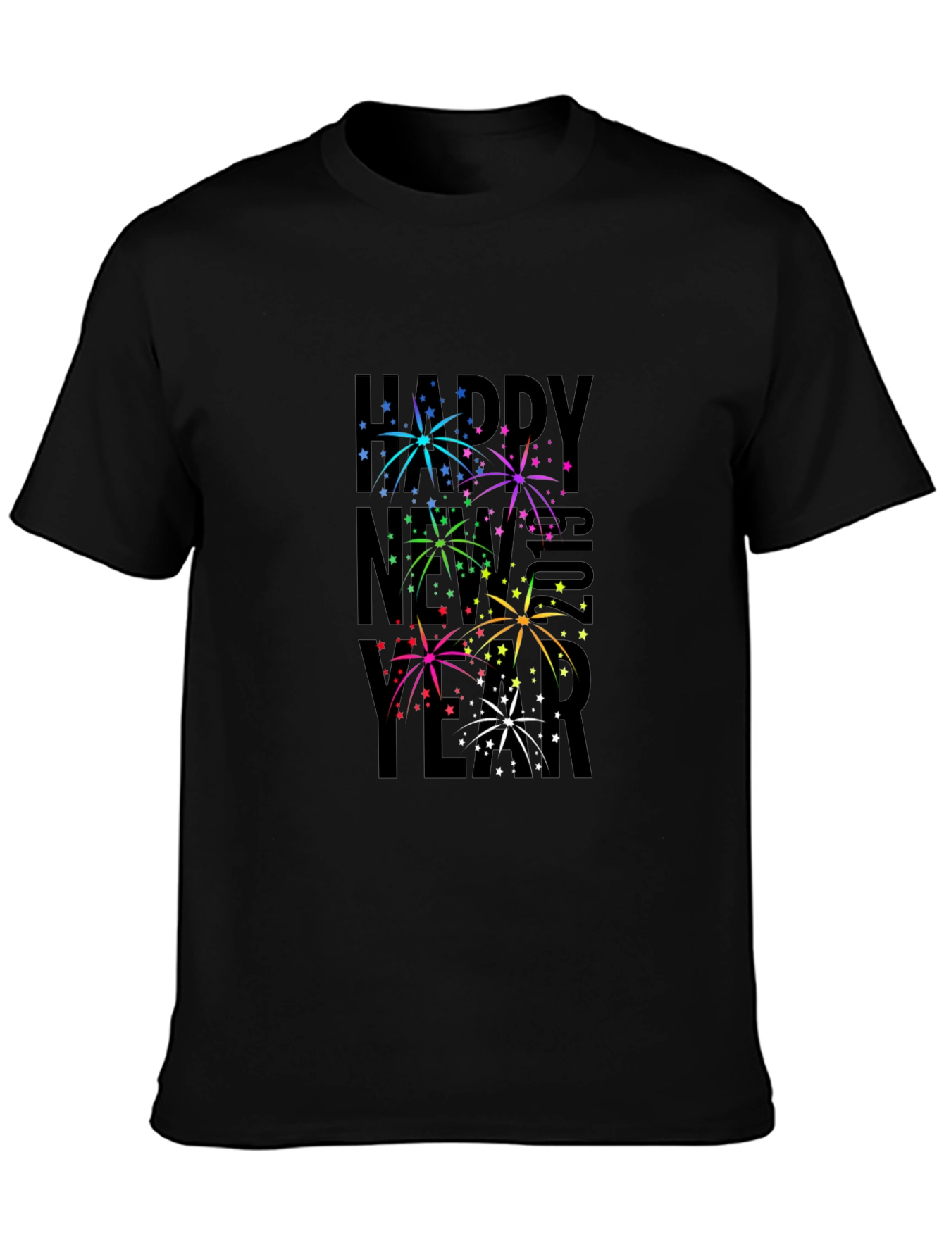 Festive New Year Fireworks Graphic Tee - Black
