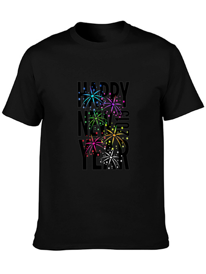 Festive New Year Fireworks Graphic Tee - Black