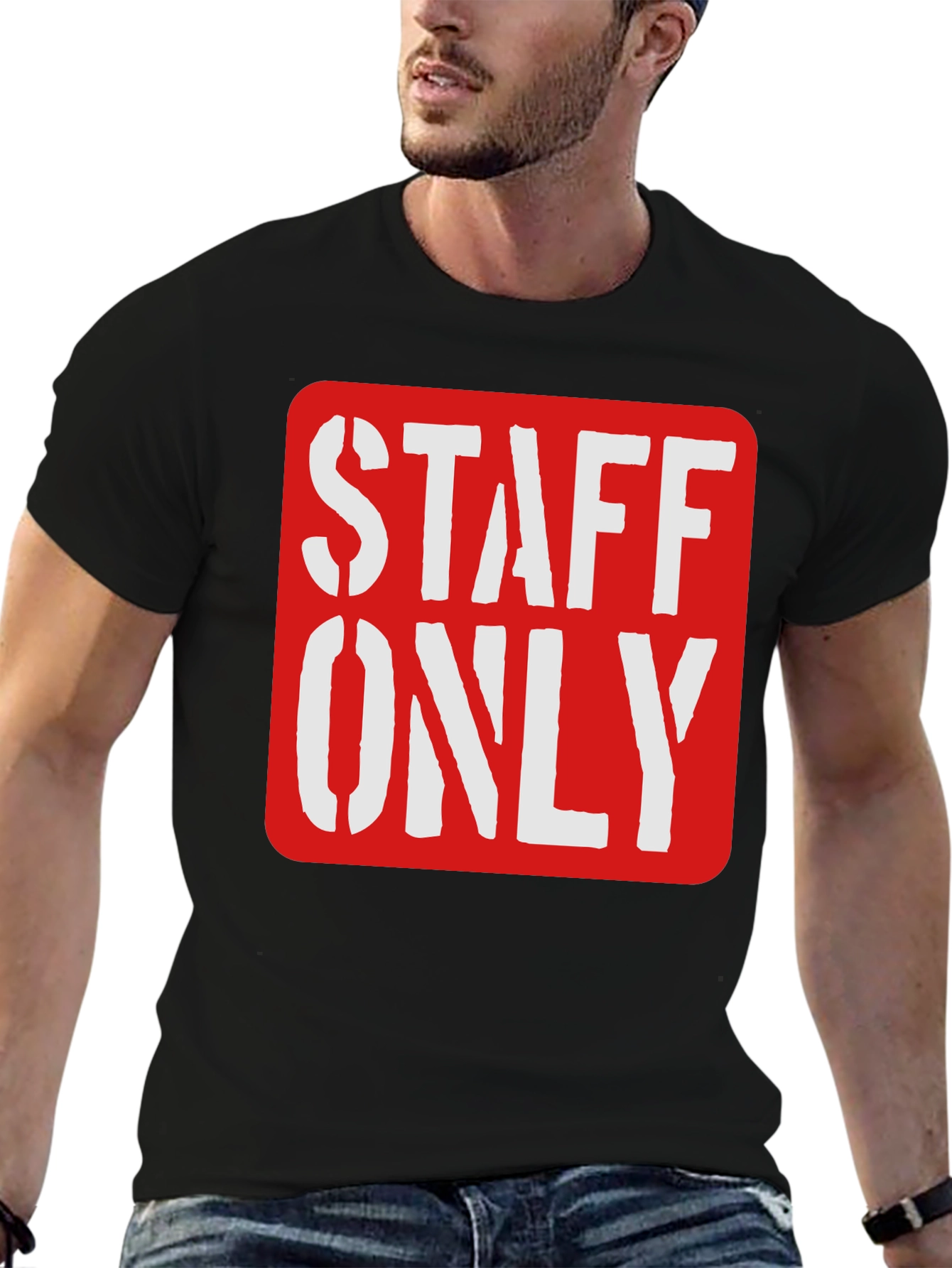 Staff Only Graphic Tee - Black Crew Neck Shirt
