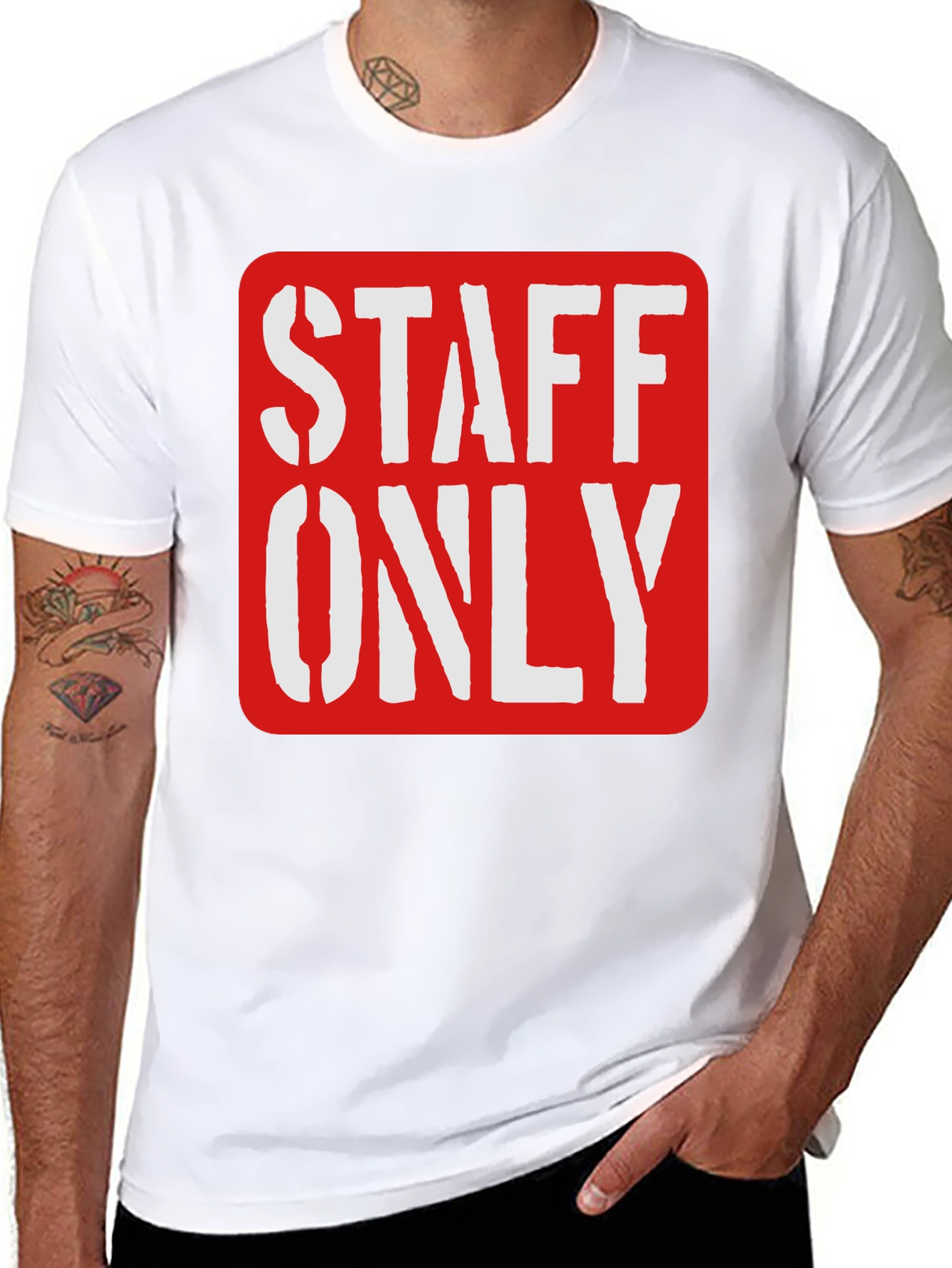 Staff Only Graphic Tee - Black Crew Neck Shirt
