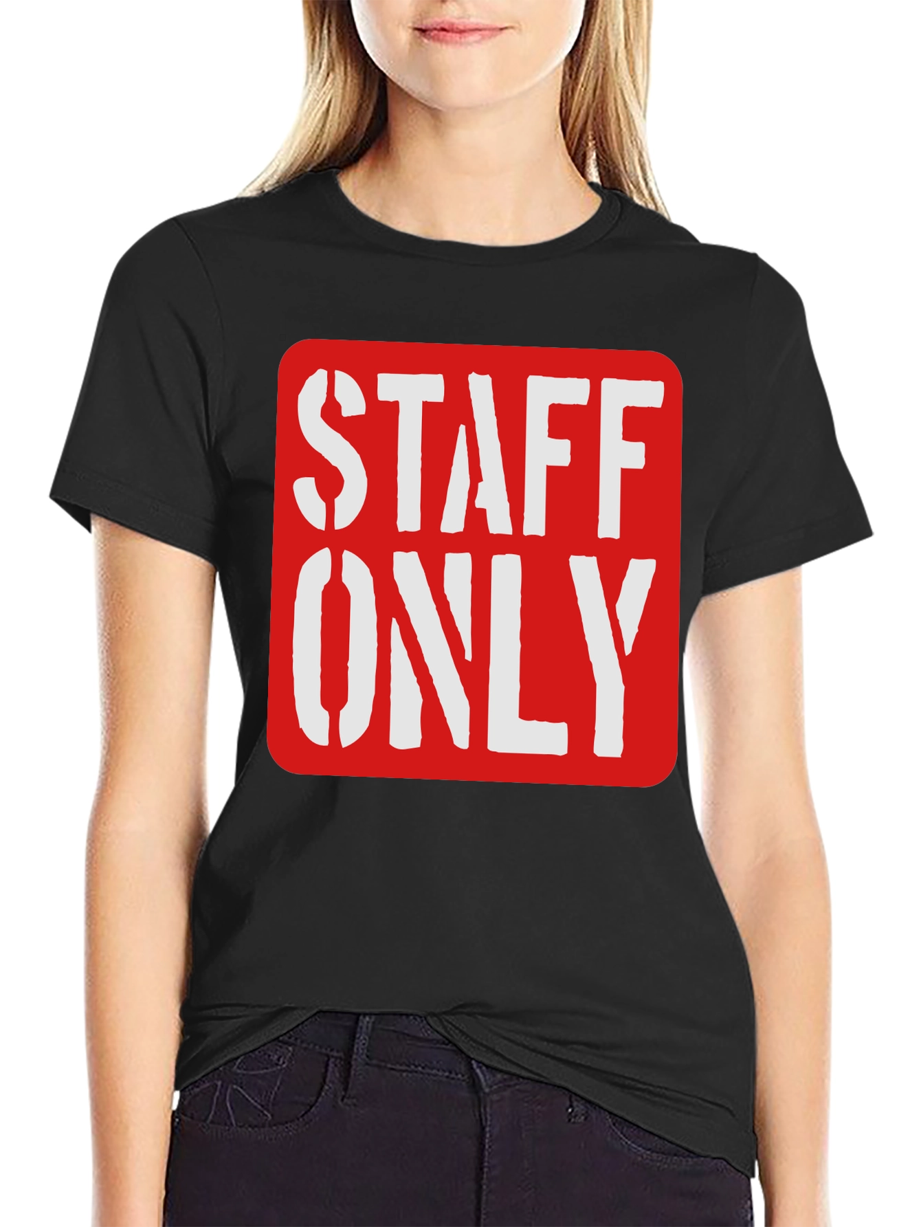 Staff Only Graphic Tee - Black Crew Neck Shirt