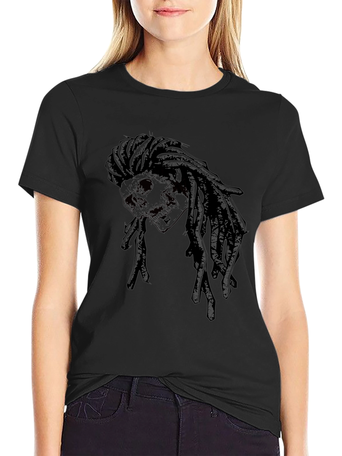 Skull Dreadlock Graphic T-Shirt - Edgy Streetwear