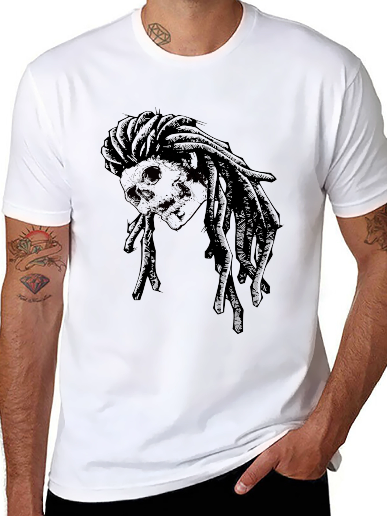 Skull Dreadlock Graphic T-Shirt - Edgy Streetwear