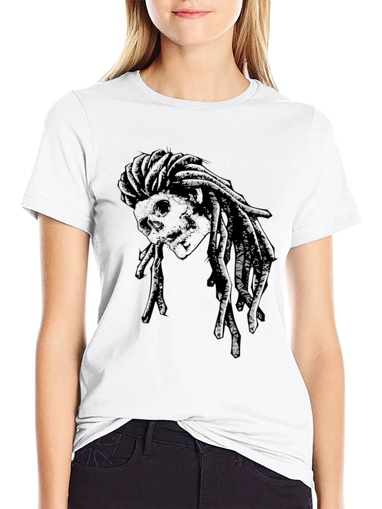 Skull Dreadlock Graphic T-Shirt - Edgy Streetwear
