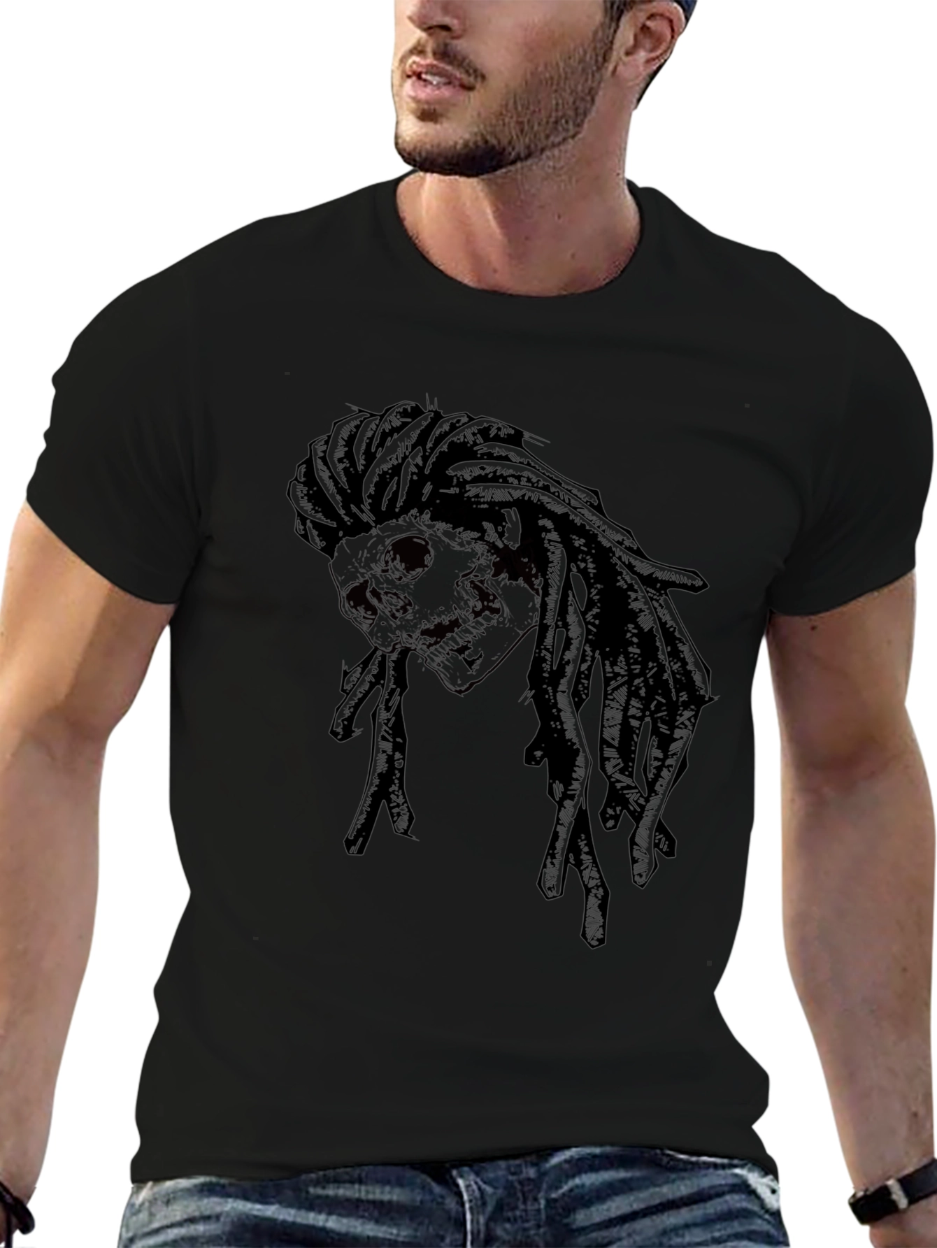 Skull Dreadlock Graphic T-Shirt - Edgy Streetwear