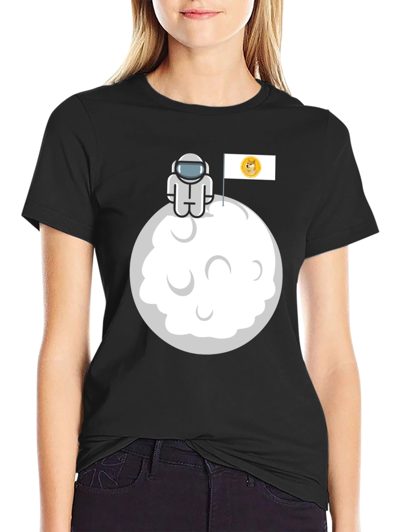 Doge Moon Landing Black Graphic Tee