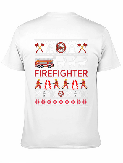 Firefighter Christmas Ugly Sweater Style T-Shirt