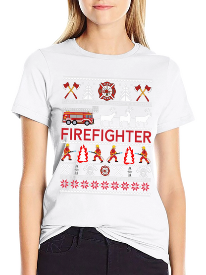 Firefighter Christmas Ugly Sweater Style T-Shirt