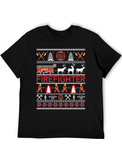 Firefighter Christmas Ugly Sweater Style T-Shirt