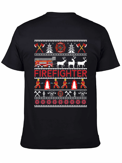 Firefighter Christmas Ugly Sweater Style T-Shirt
