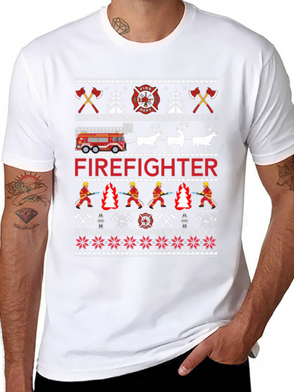 Firefighter Christmas Ugly Sweater Style T-Shirt