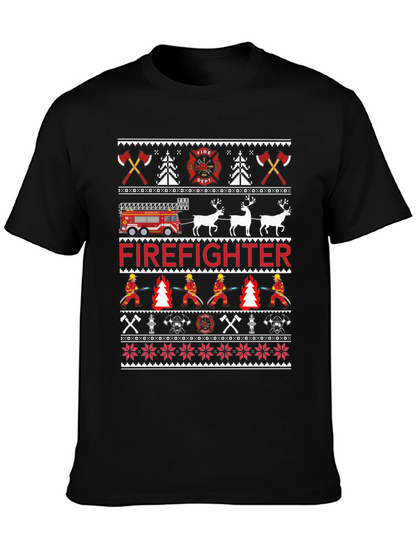 Firefighter Christmas Ugly Sweater Style T-Shirt