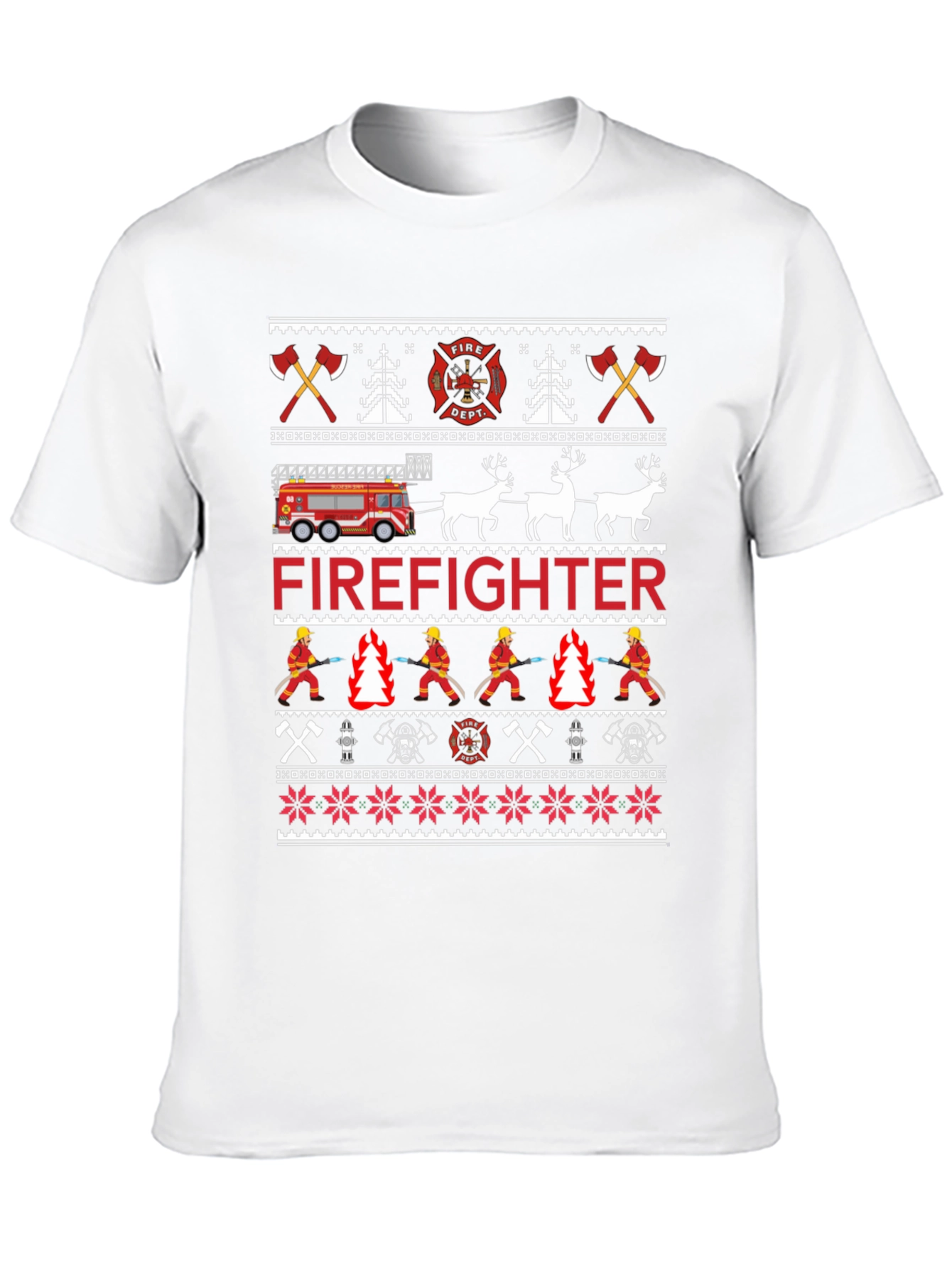 Firefighter Christmas Ugly Sweater Style T-Shirt