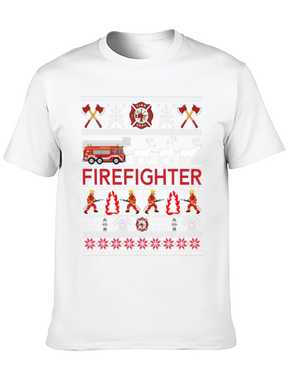 Firefighter Christmas Ugly Sweater Style T-Shirt