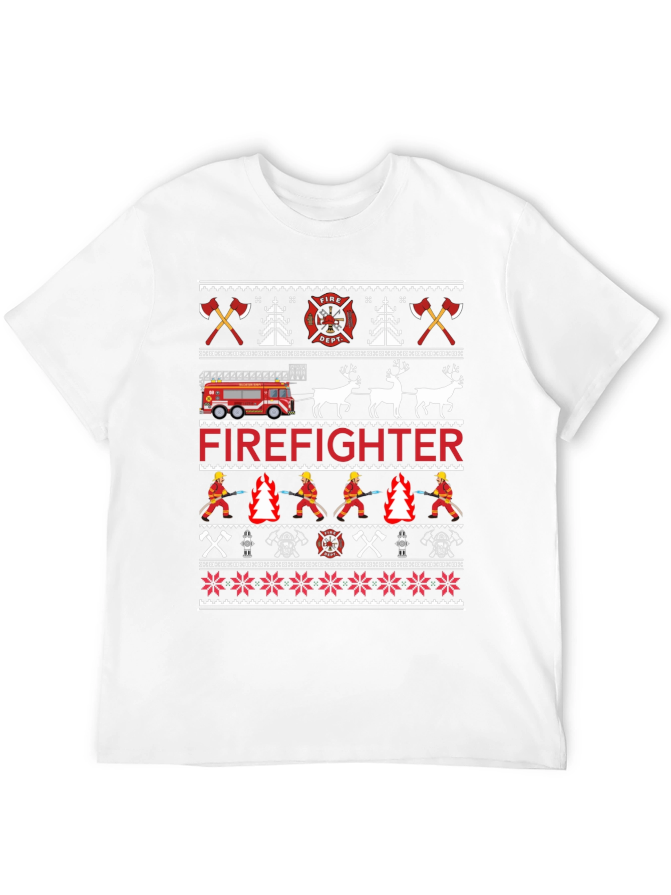 Firefighter Christmas Ugly Sweater Style T-Shirt