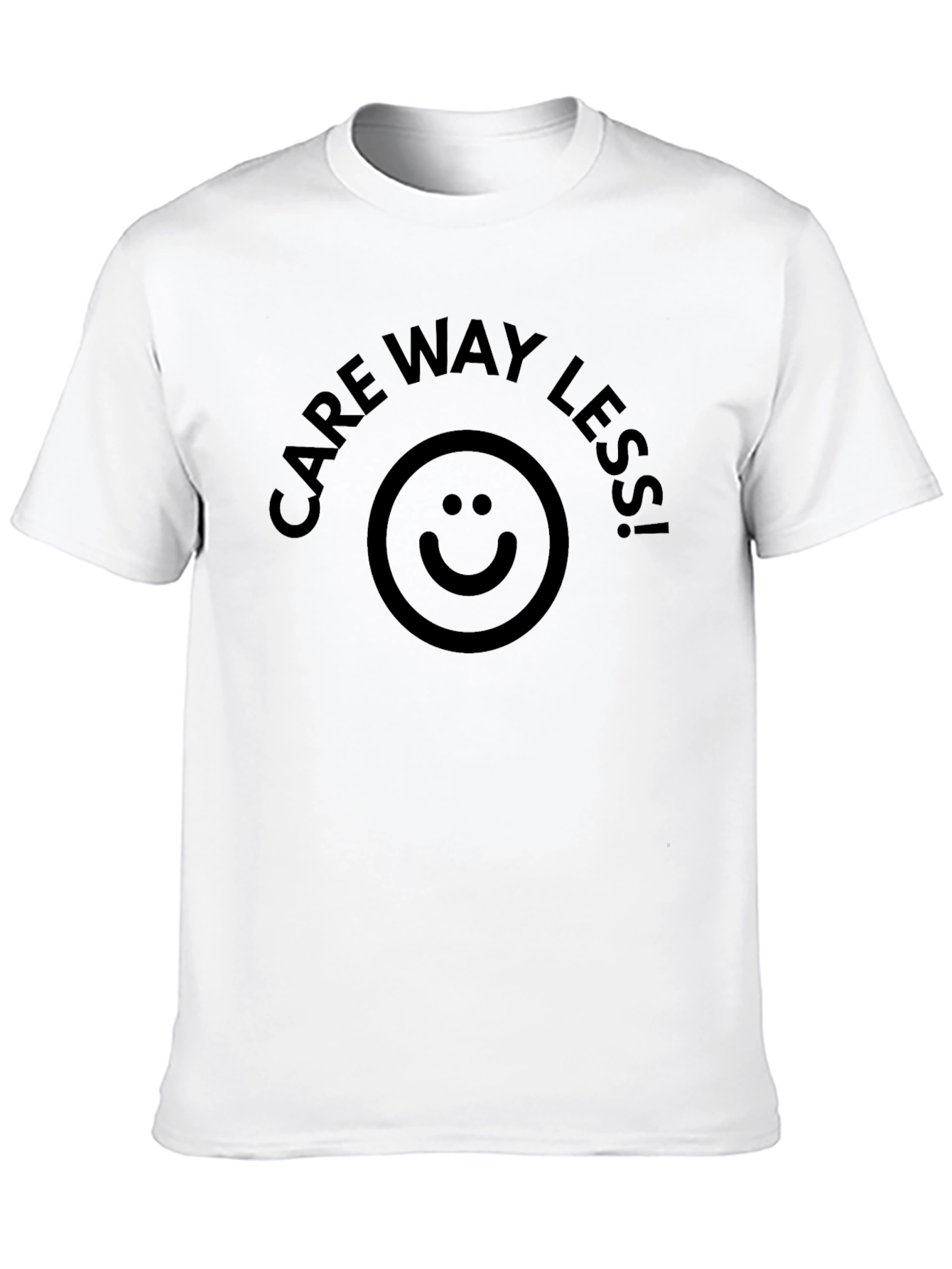 Care Way Less Black T-Shirt with Smiley Face Design