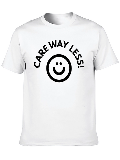 Care Way Less Black T-Shirt with Smiley Face Design