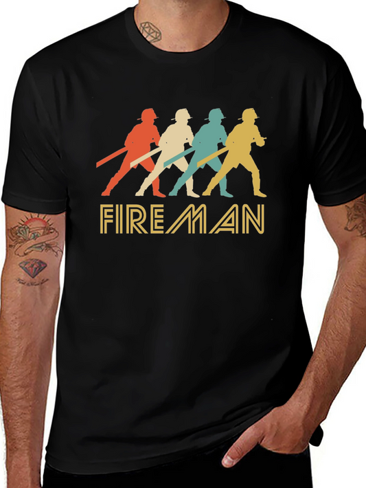 Retro Fireman Graphic Tee - Vintage Style Firefighter Shirt