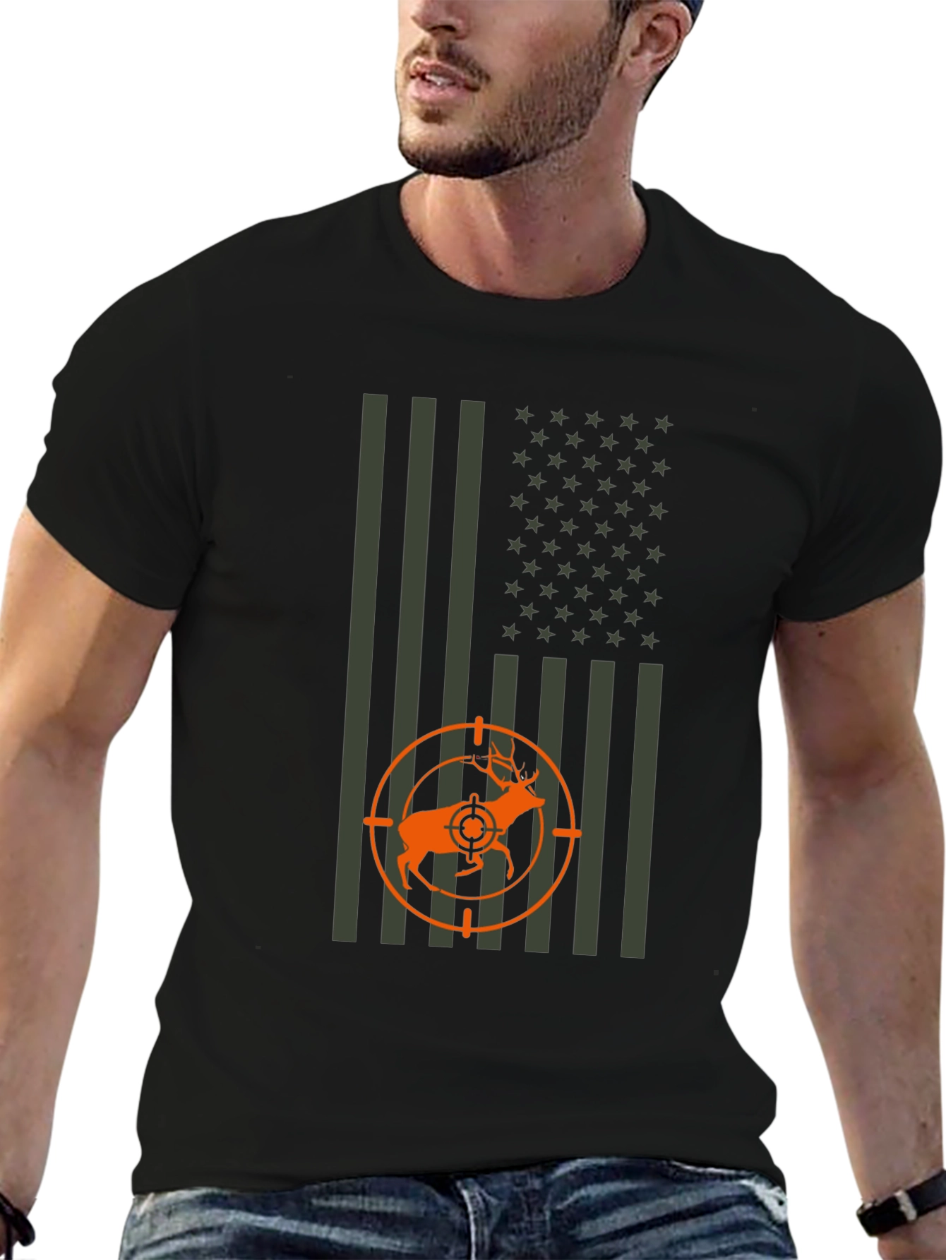 Deer Hunting American Flag T-Shirt