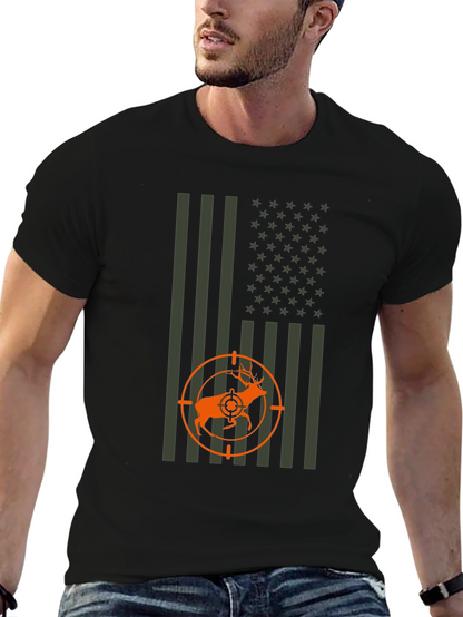 Deer Hunting American Flag T-Shirt