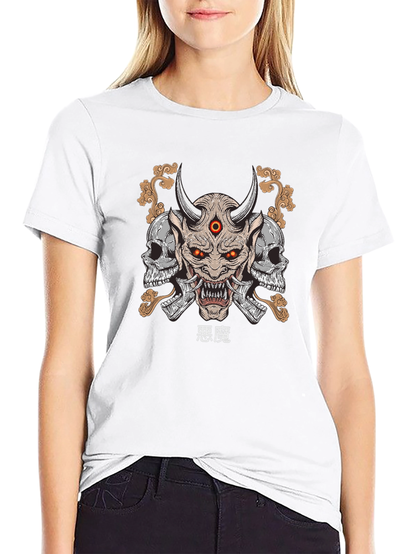 Demon Skull Graphic Print T-Shirt