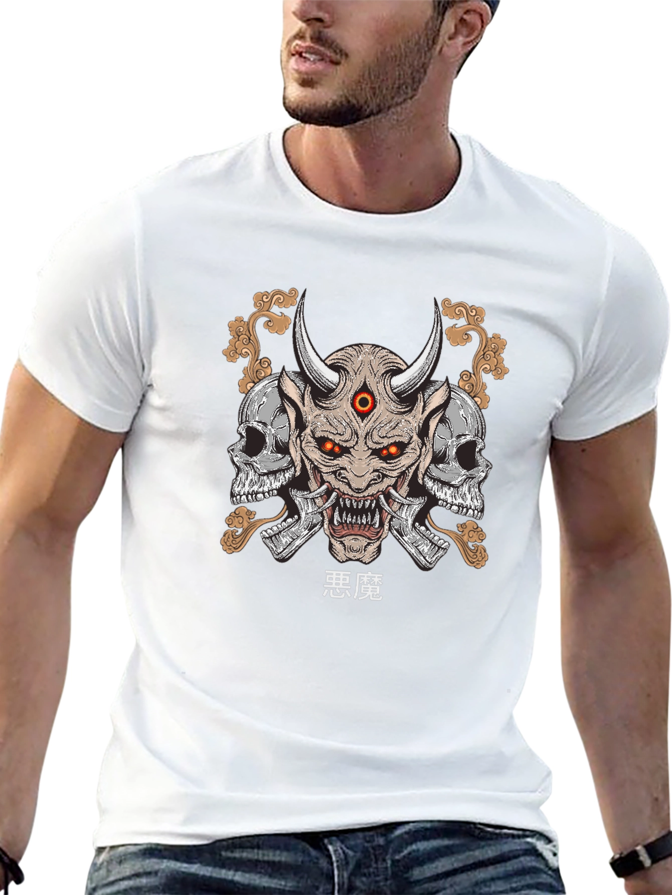 Demon Skull Graphic Print T-Shirt