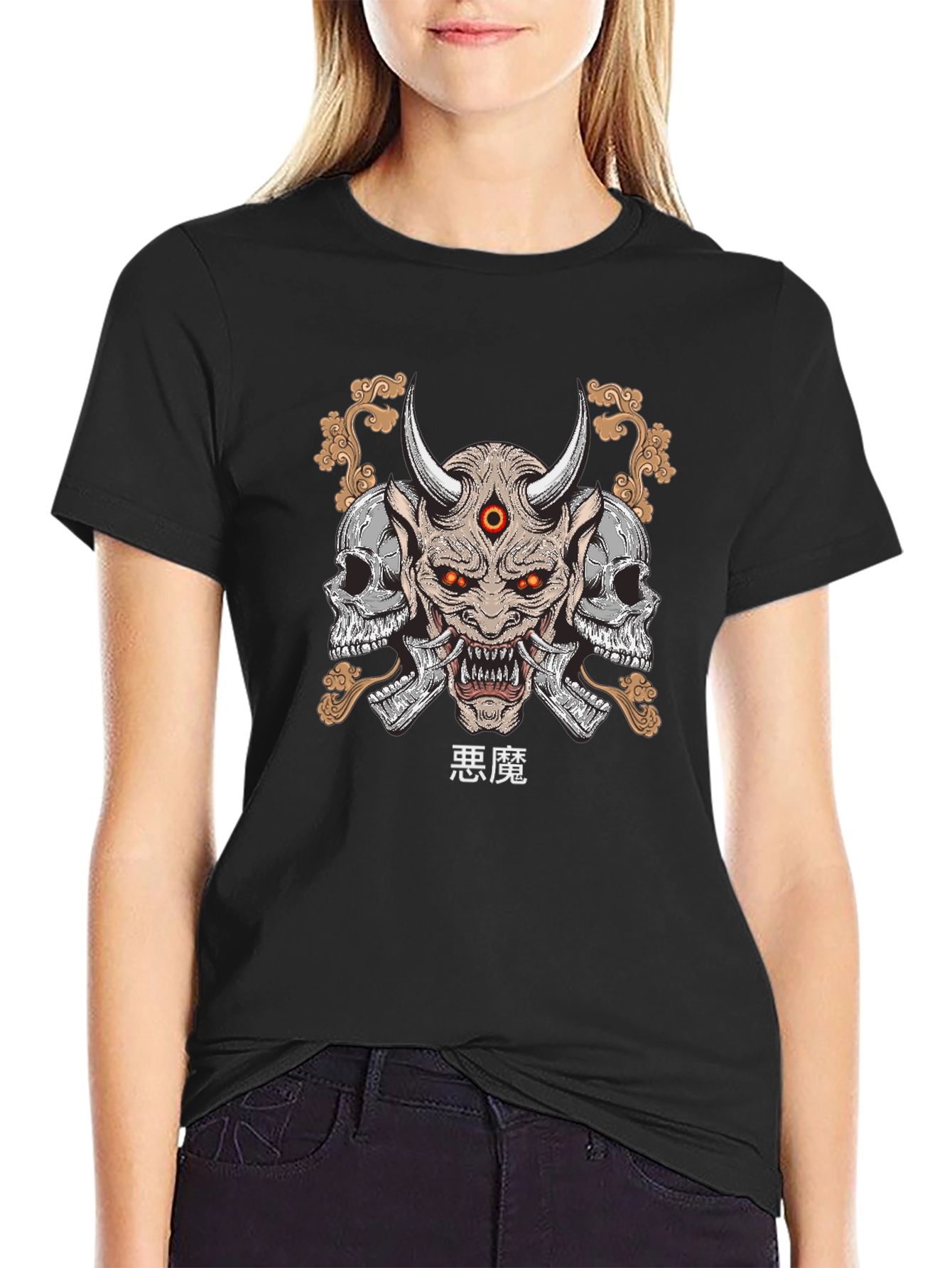 Demon Skull Graphic Print T-Shirt