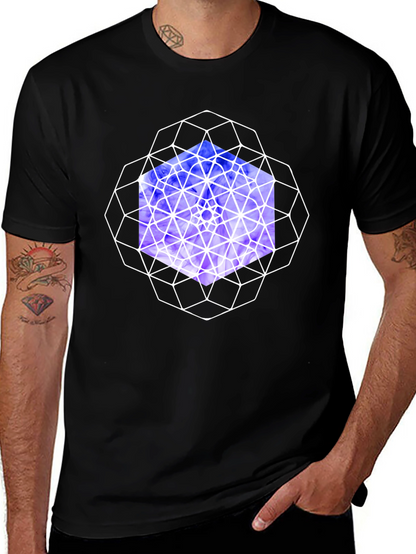 Geometric Cube Graphic Tee - Modern Design