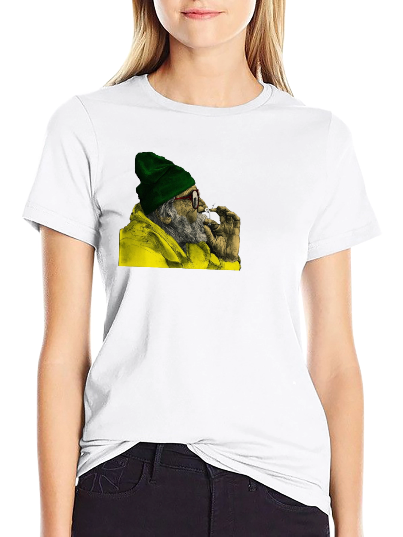 Cool Old Man Smoking Graphic Black T-Shirt