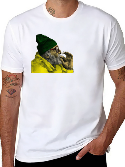 Cool Old Man Smoking Graphic Black T-Shirt