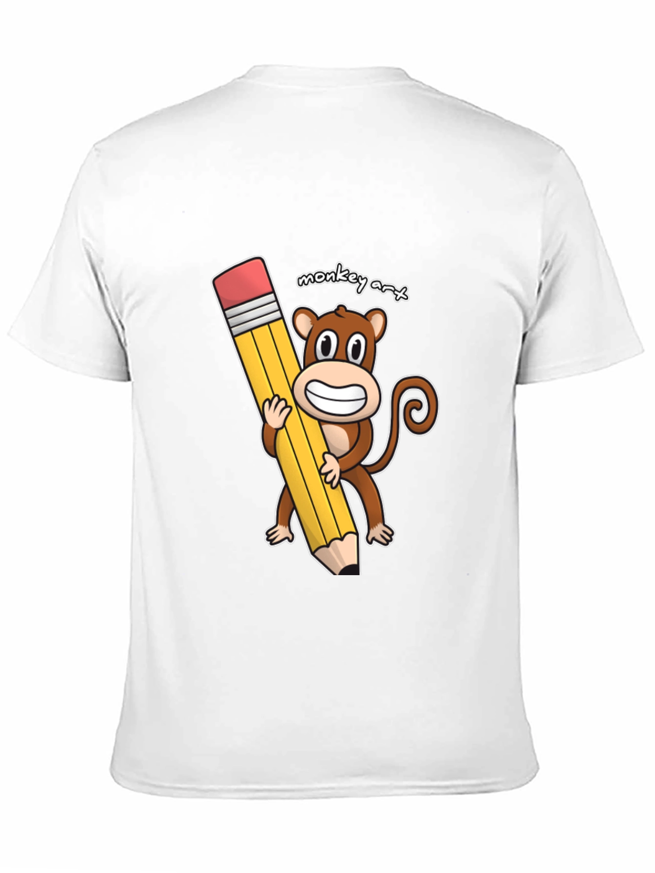 Monkey Art T-Shirt - Cartoon Monkey Holding Pencil