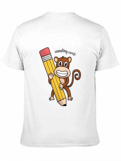 Monkey Art T-Shirt - Cartoon Monkey Holding Pencil