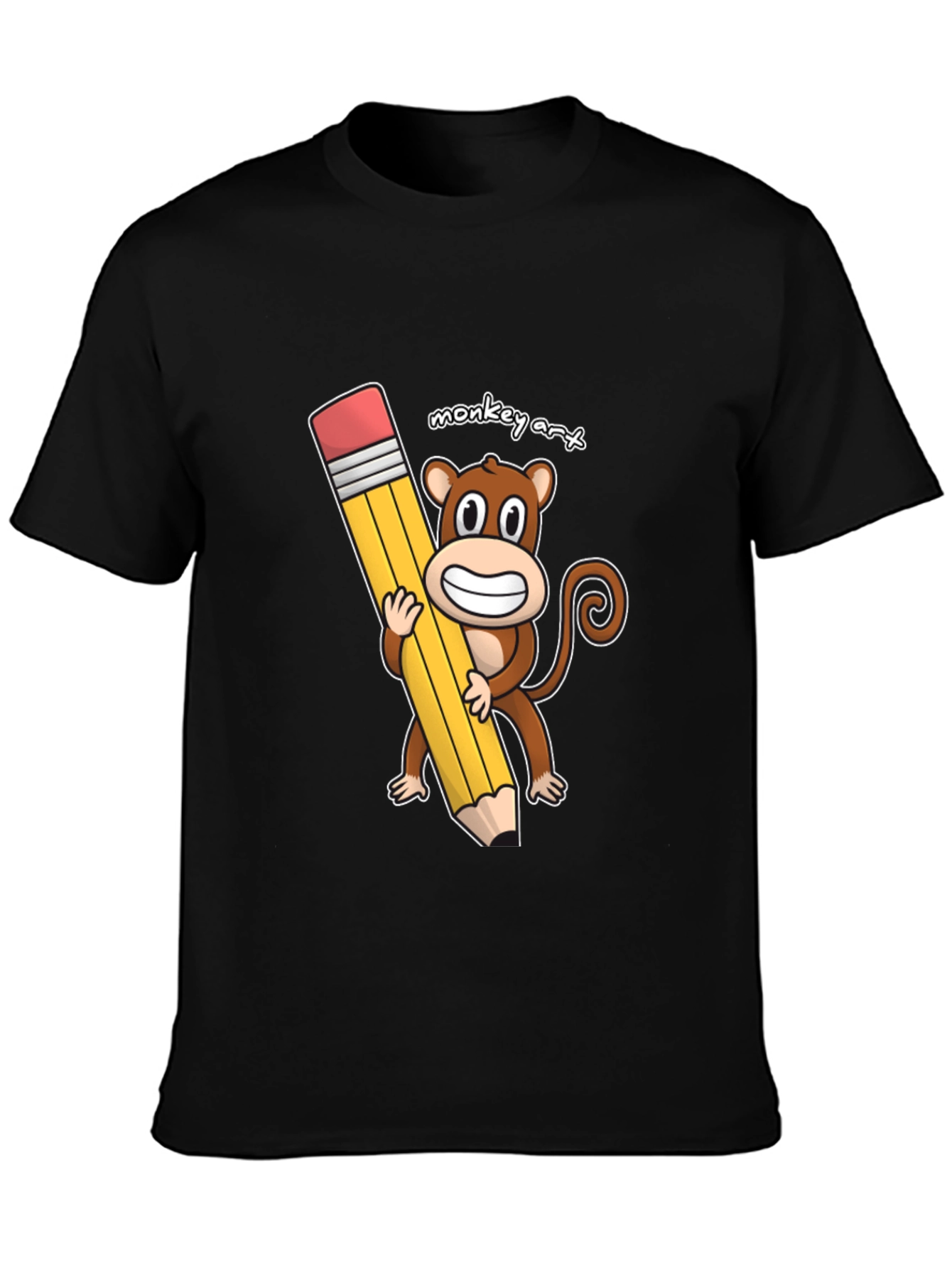 Monkey Art T-Shirt - Cartoon Monkey Holding Pencil