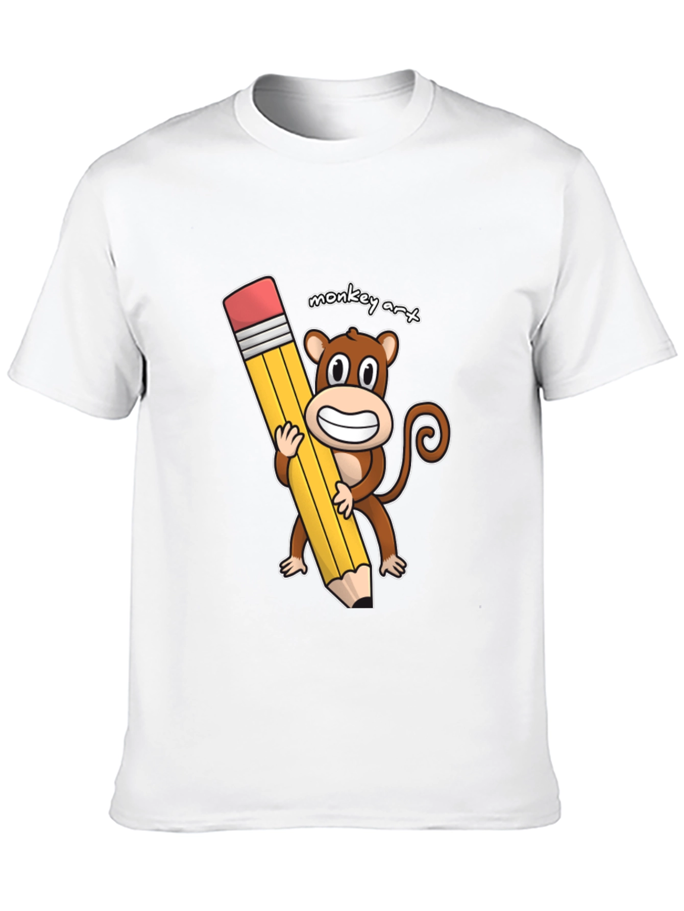 Monkey Art T-Shirt - Cartoon Monkey Holding Pencil