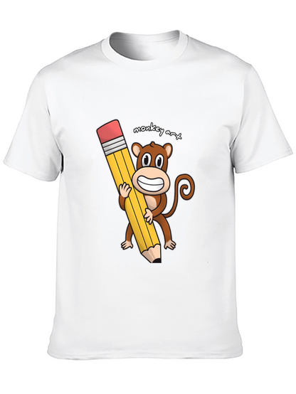 Monkey Art T-Shirt - Cartoon Monkey Holding Pencil