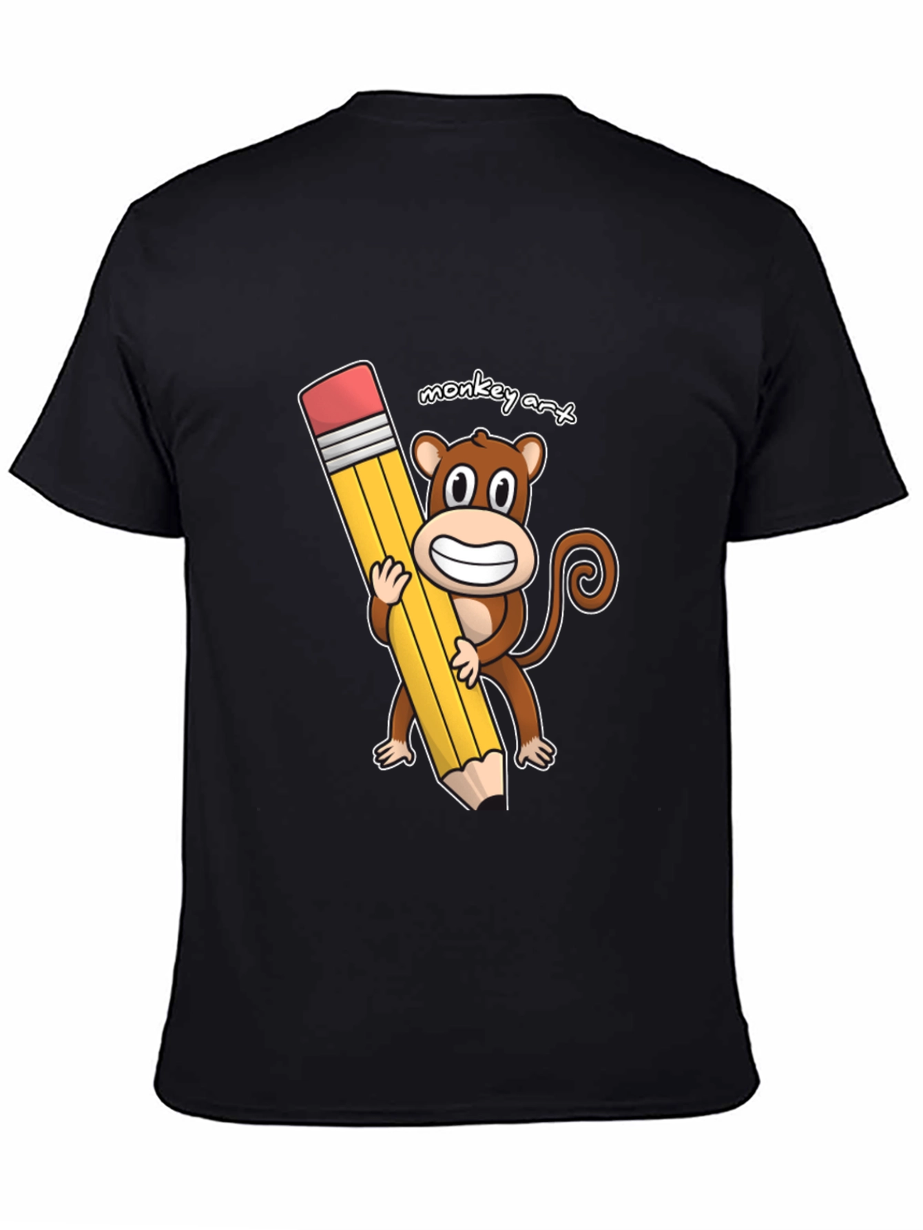 Monkey Art T-Shirt - Cartoon Monkey Holding Pencil